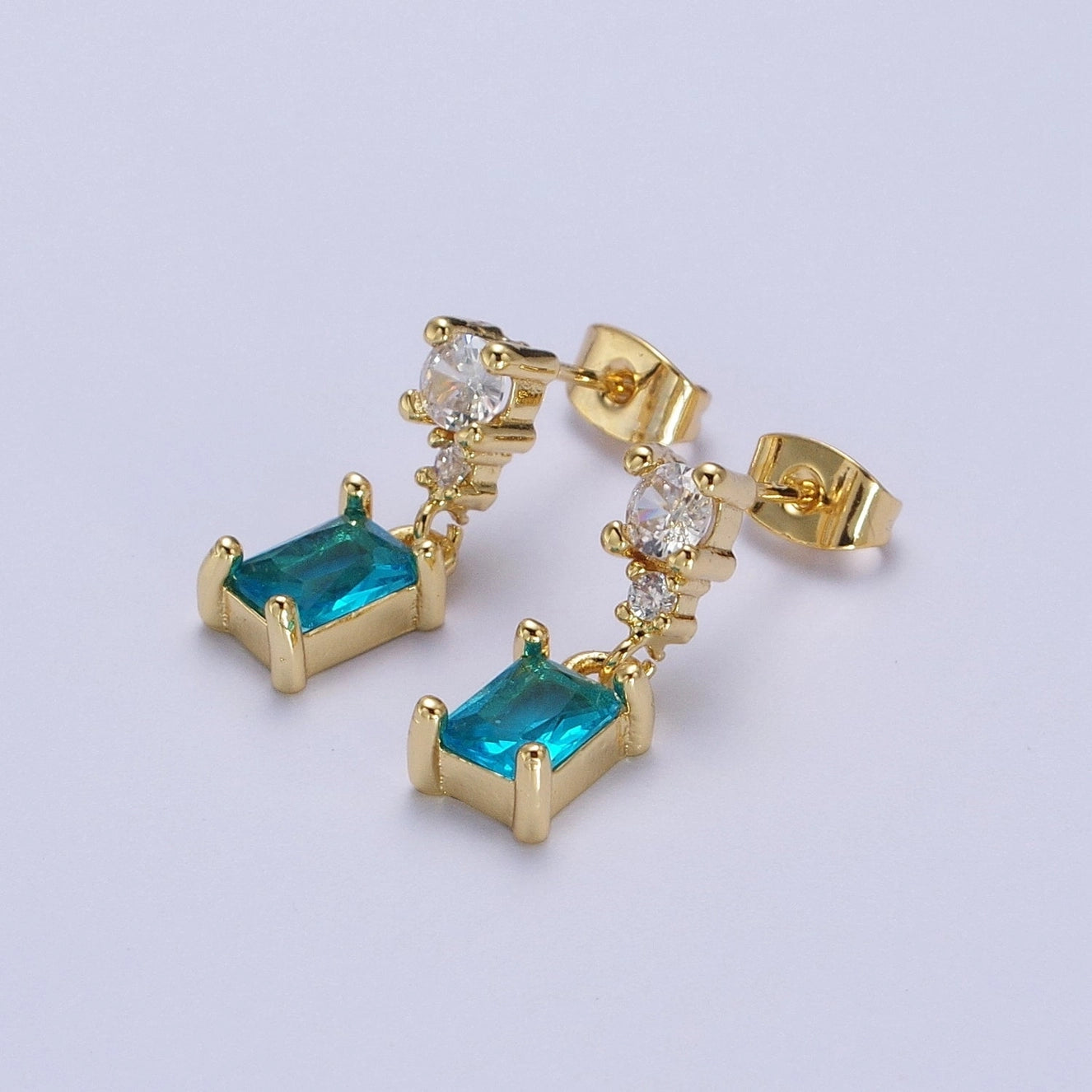 Aqua Blue Baguette Earring