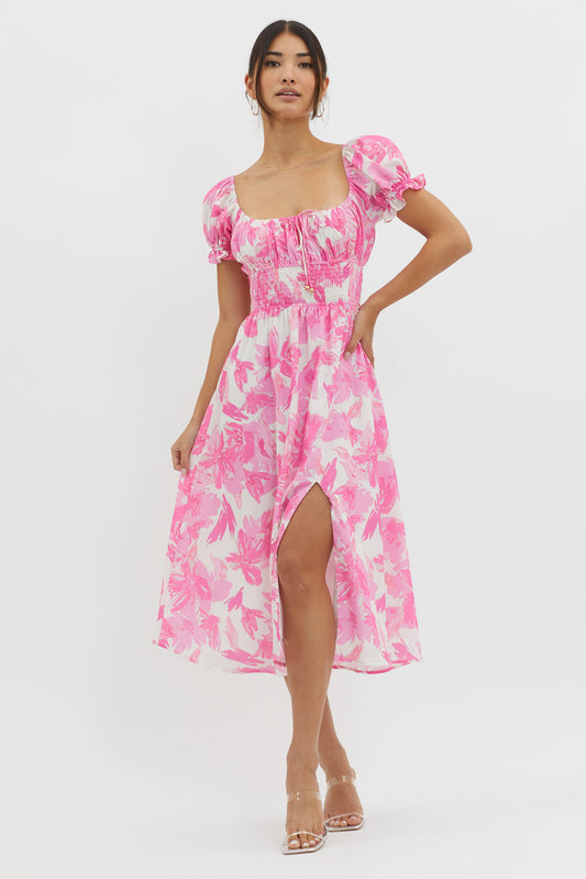 Pink Floral Midi Dress